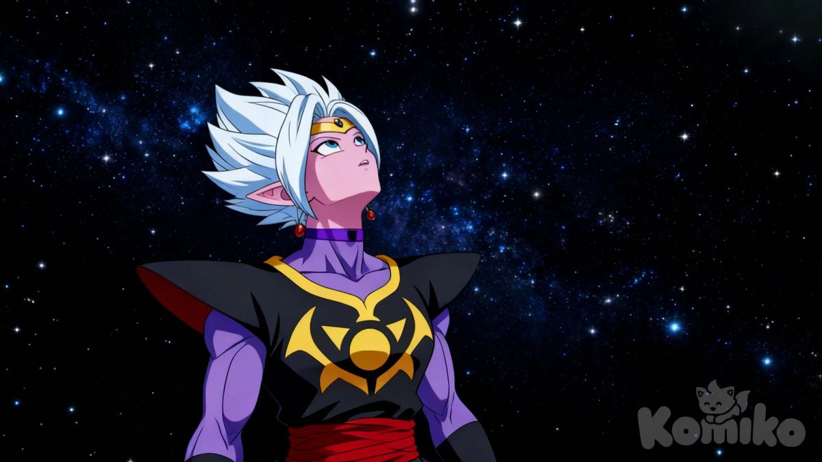dragon ball style gazing up into the space. Don’t change her looks, just her pose