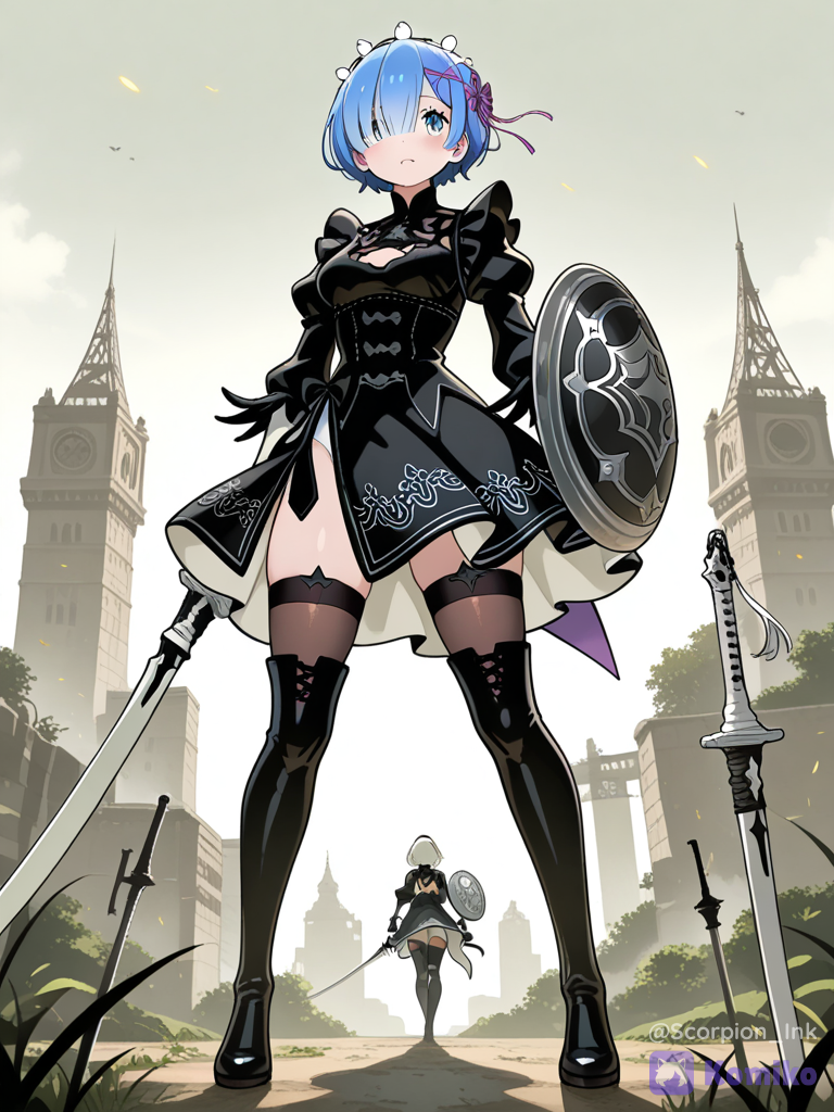 Rem and 2B of shield