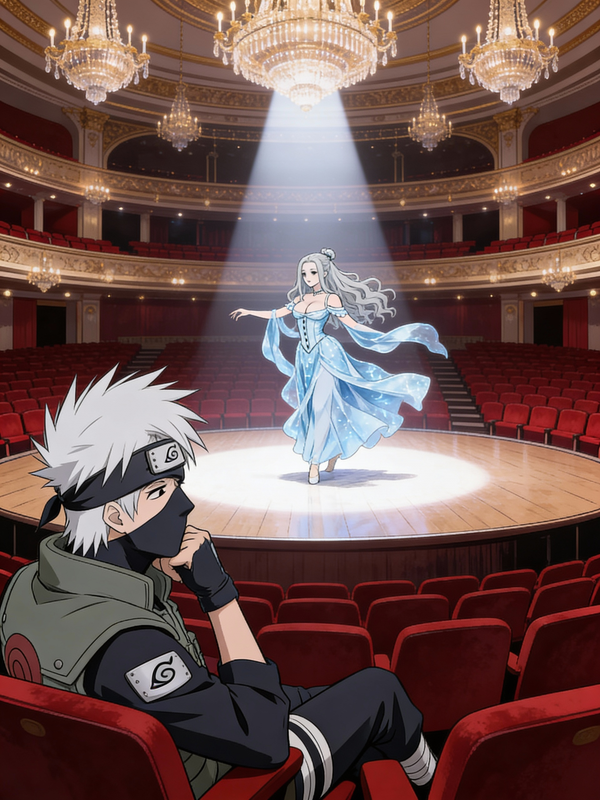 In the Naruto series, Kakashi is in the theatre seeing the main female performing the yuki-onna dance on stage.