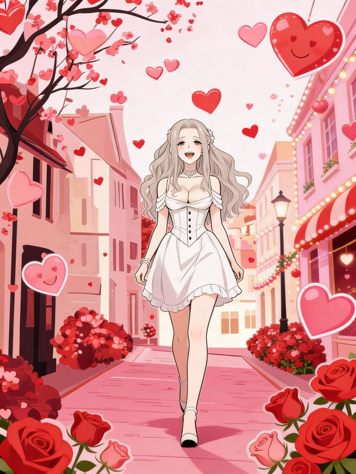 Walking down and enjoying spreading her love for Valentine's Day.