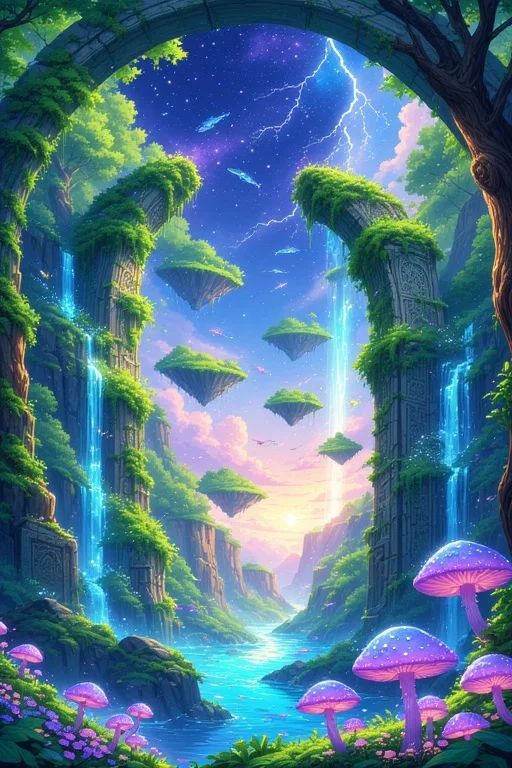 An Ancient And Magical Luminous Stone Floating Archway Islands Valley