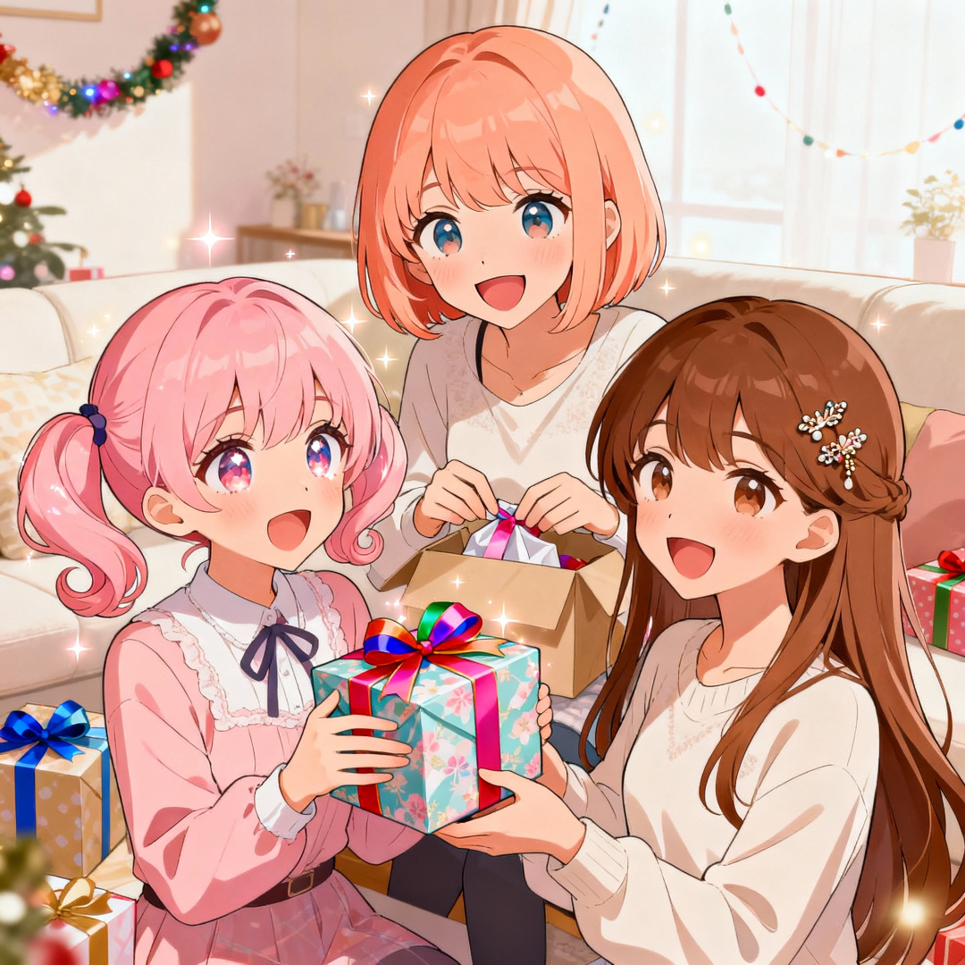 Three girls getting gifts
