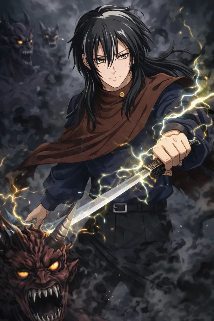 Muka confronts a high-level spirit with a terrifying, demonic face.