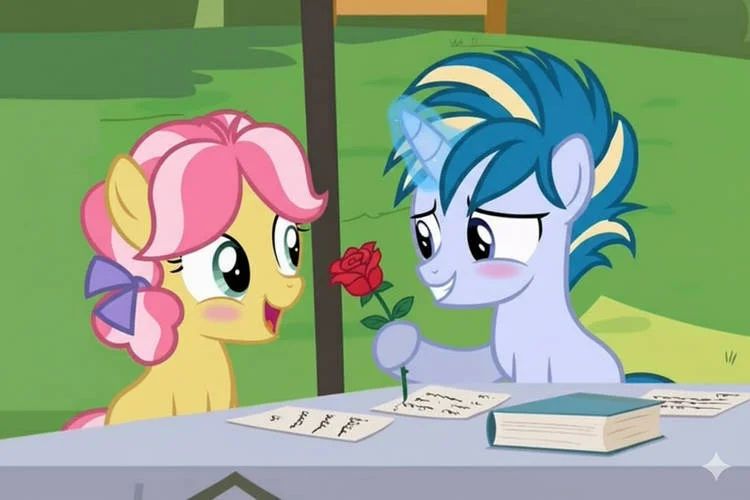 skeedaddle giveing Kettle corn a rose