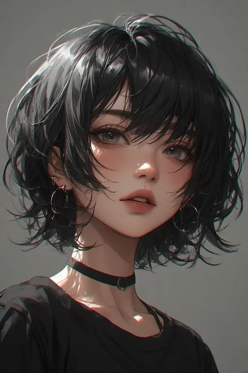 short, black, spiky pixie-bob haircut