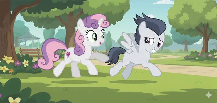 sweetie belle and rumble playing tag 