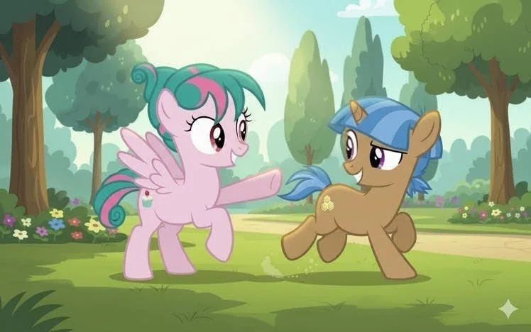 tulip swirl and mocha berry playing tag at the park 