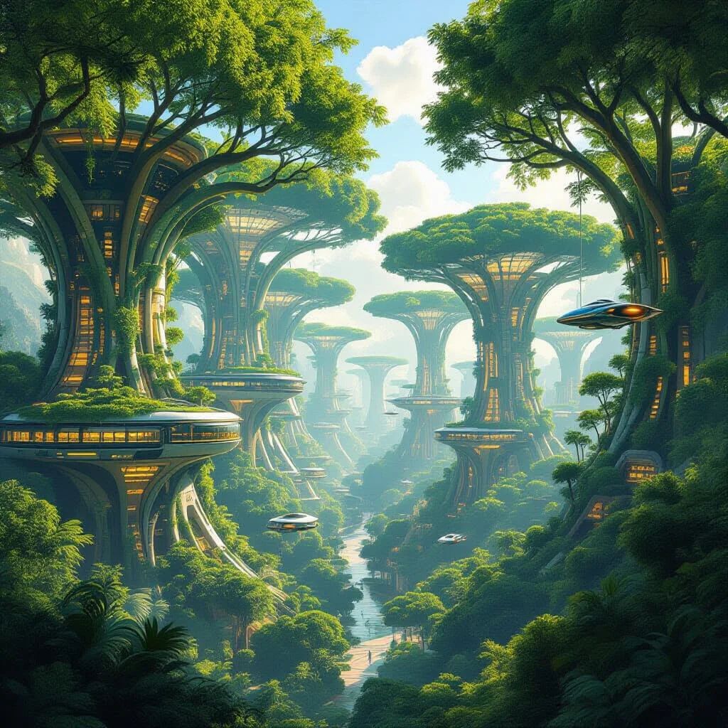 A Vibrant Futuristic Solarpunk Canopy Forest City