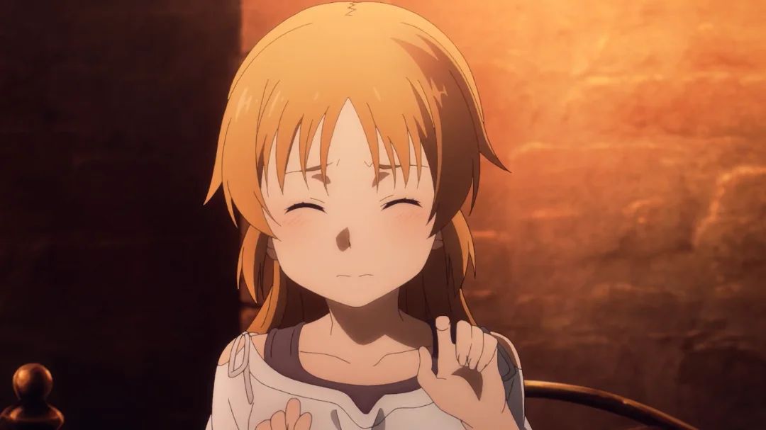 Selka Zuberg sonrojada en su cama cuando conversa con Kirito