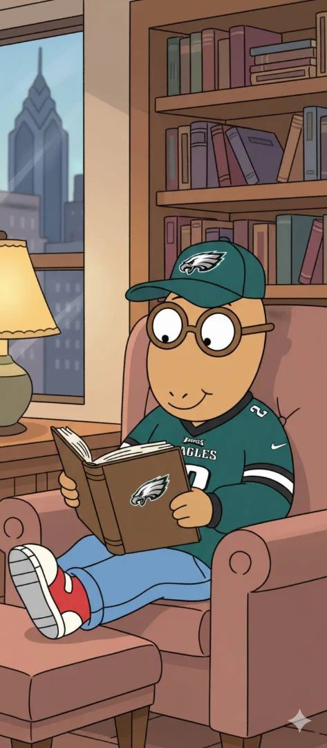 Arthur read in Philadelphia eagles gear