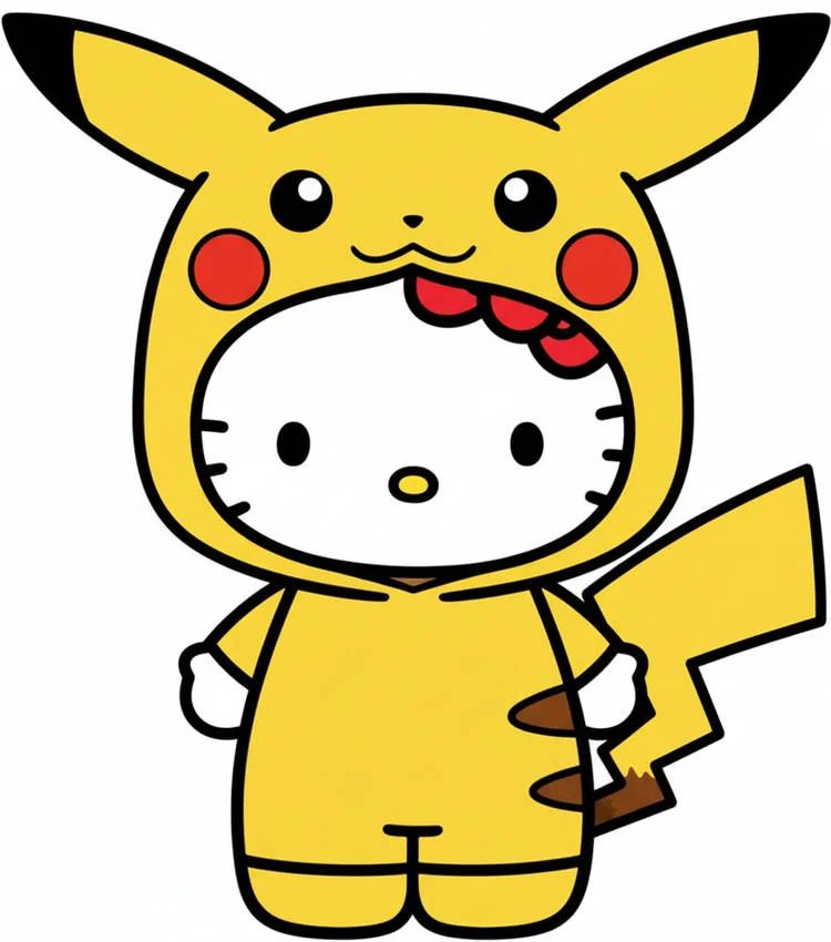 bluey and hello kitty both dressed up as Pikachu