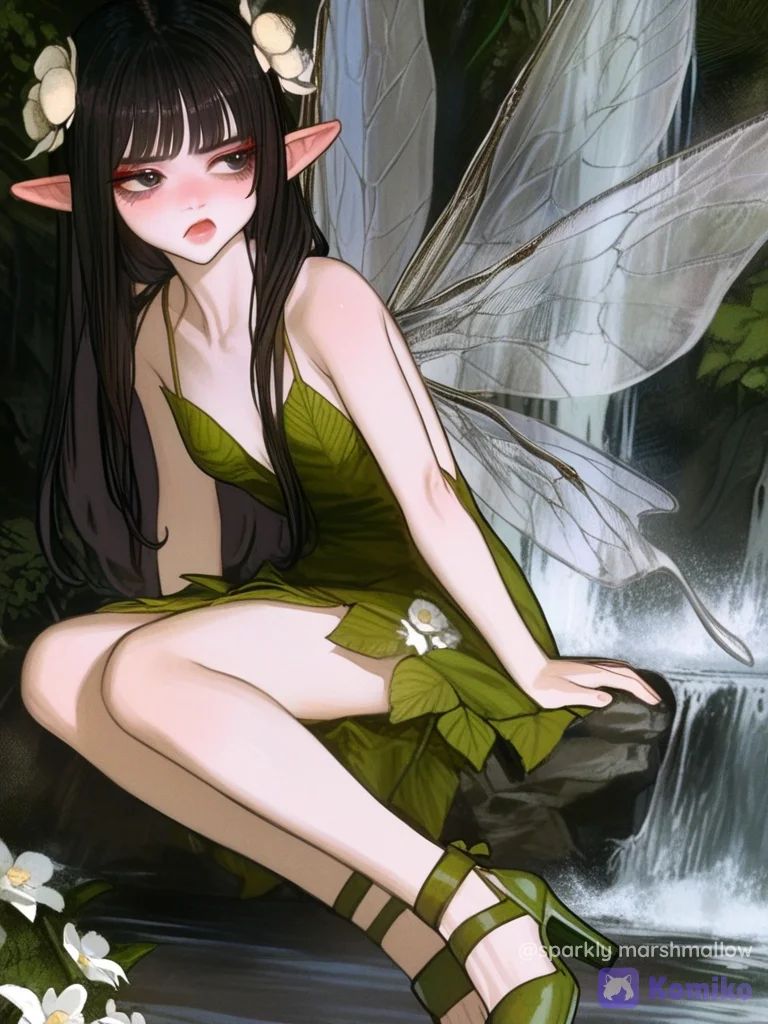 Pouty Fairy by the Waterfall 🌿✨