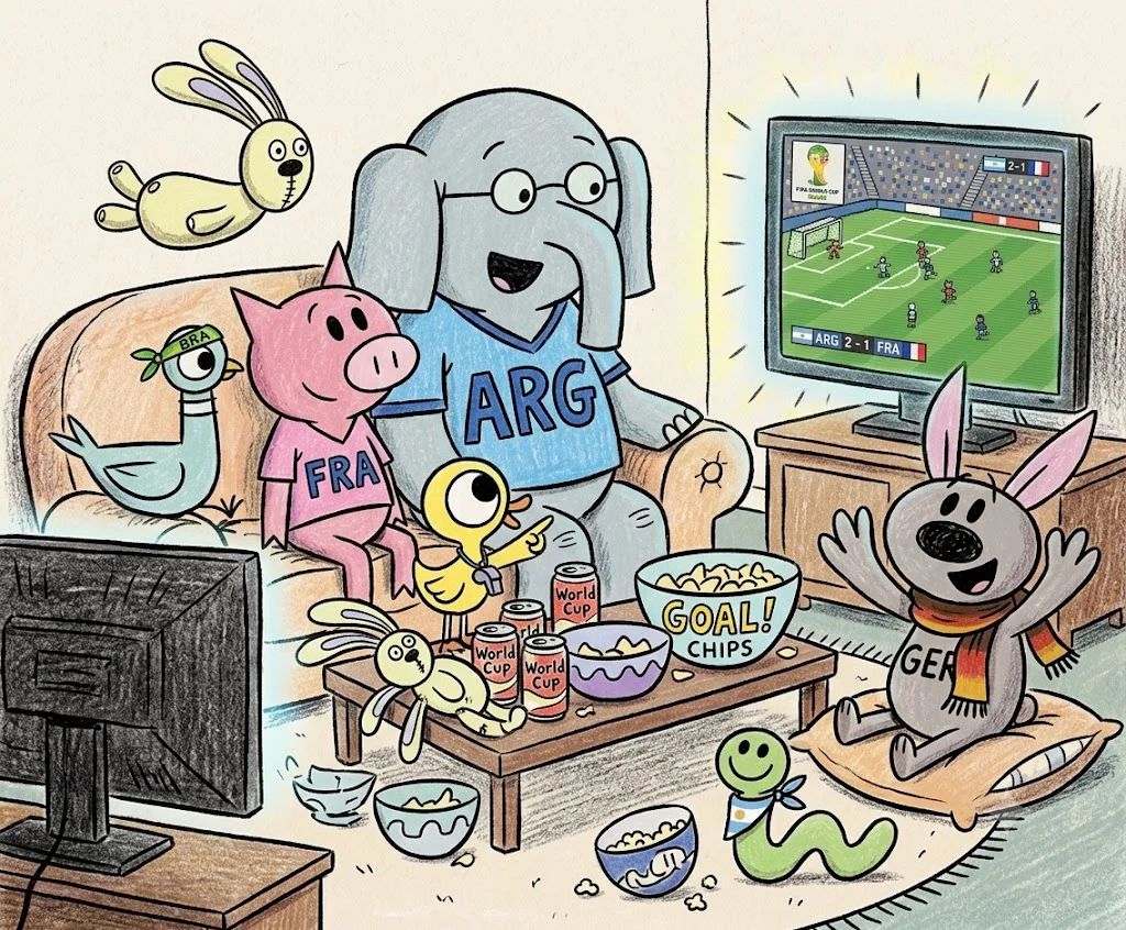 cartoon characters watching the world cup