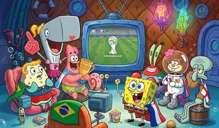 cartoon characters watching the world cup