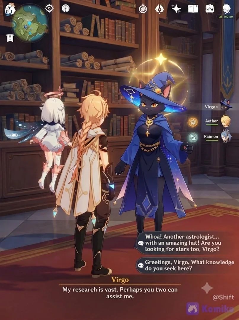 Virgo Recruits Aether and Paimon for her research