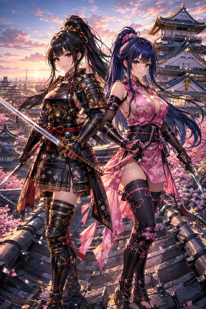 A samurai and a kunoichi protecting the city.